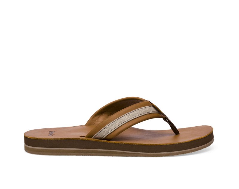 Men Sanuk Hullsome Leather St Hemp Flip Flops Brown | PKA042537