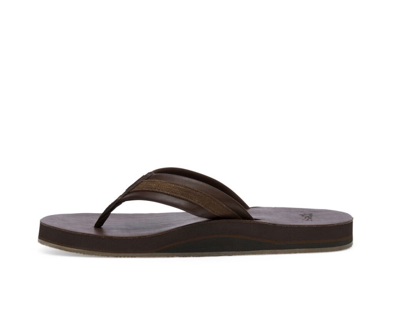 Men Sanuk Hullsome Leather St Hemp Flip Flops Dark Brown | LFK876051