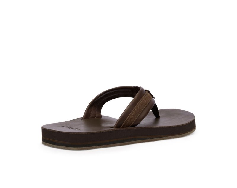 Men Sanuk Hullsome Leather St Hemp Flip Flops Dark Brown | LFK876051