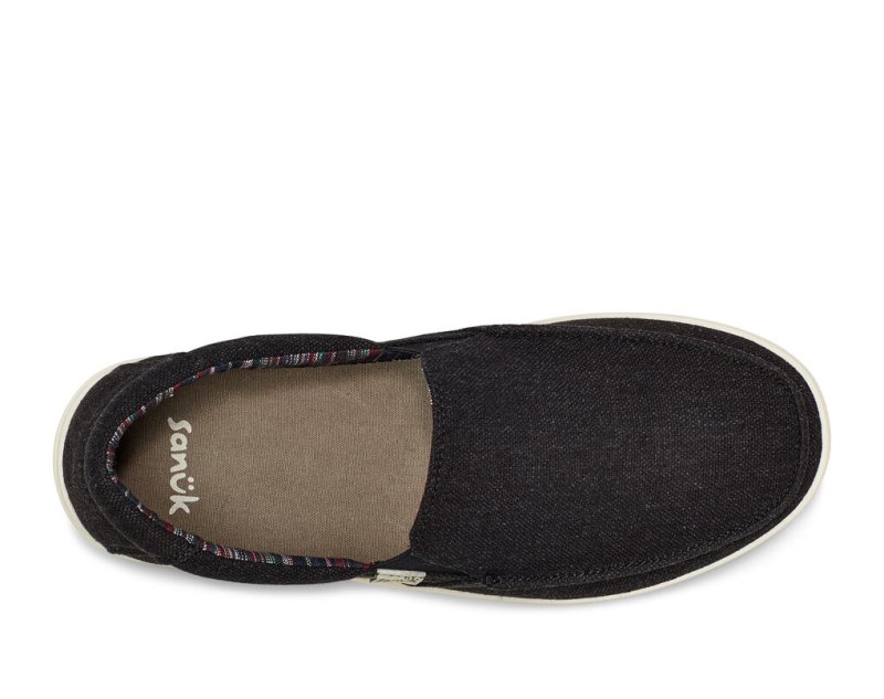 Men Sanuk Sideline 2 Hemp Slip On Shoes Black | FUB291308