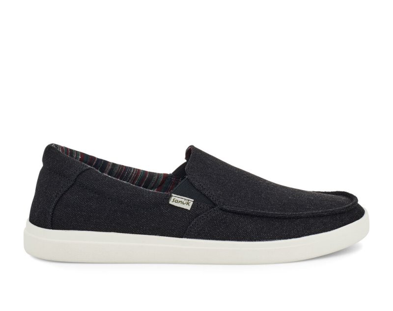 Men Sanuk Sideline 2 Hemp Slip On Sidewalk Surfers Black | CRQ054829