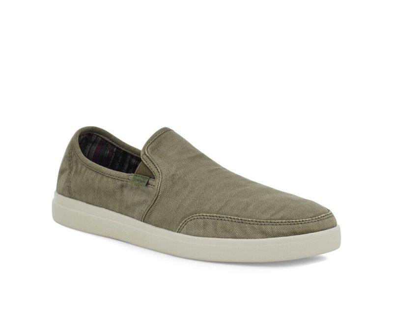 Men Sanuk Vagabond Slip On Sneaker Wash Vegan Sidewalk Surfers Olive | YBU301469