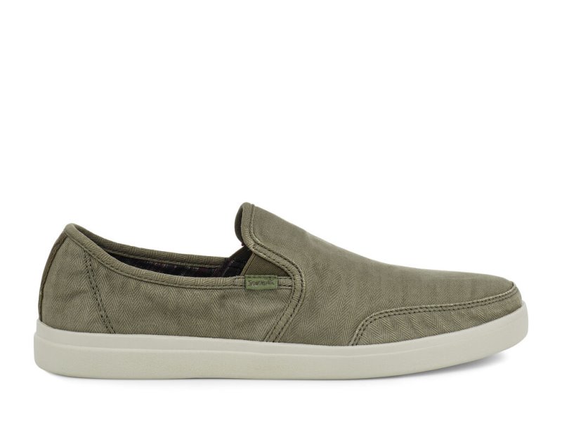 Men Sanuk Vagabond Slip On Sneaker Wash Vegan Sidewalk Surfers Olive | YBU301469