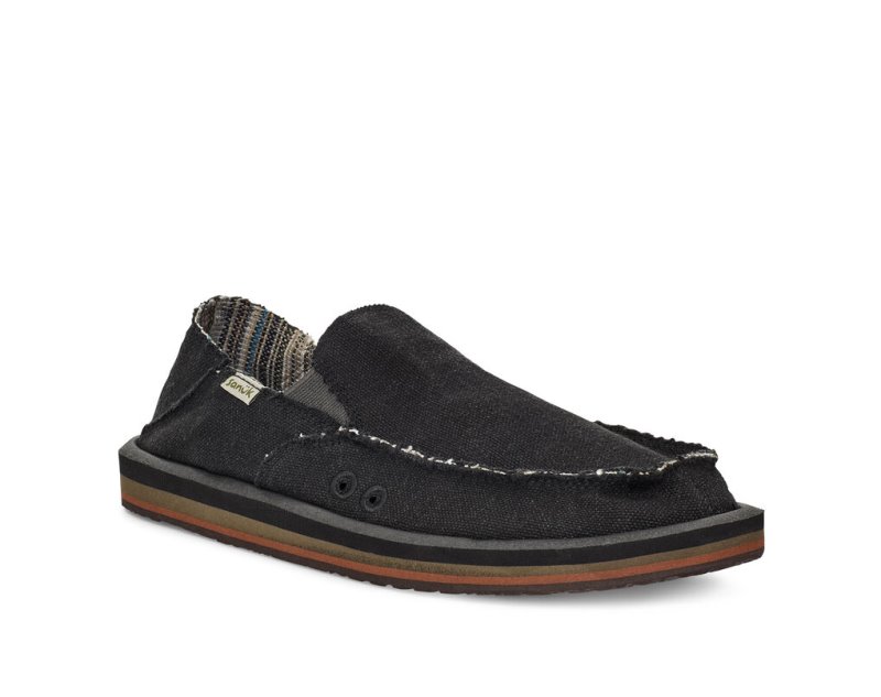 Men Sanuk Vagabond Soft Top Hemp Collapsible Heel Sidewalk Surfers Black | YQV542809