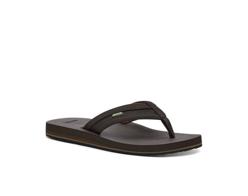 Men Sanuk Ziggy Water Friendly Flip Flops Dark Brown | GTS432958