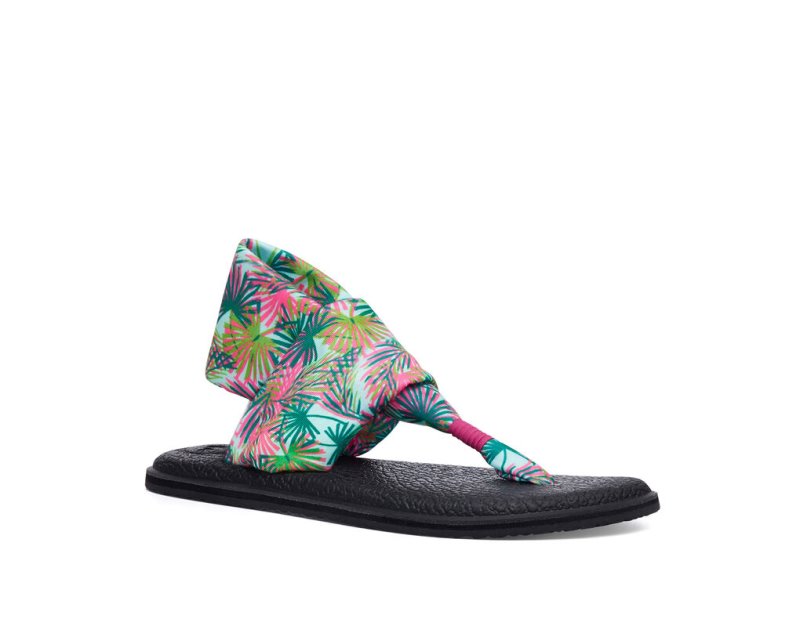 Women Sanuk 2 Tropical Vegan Sandals Black | SXQ854761