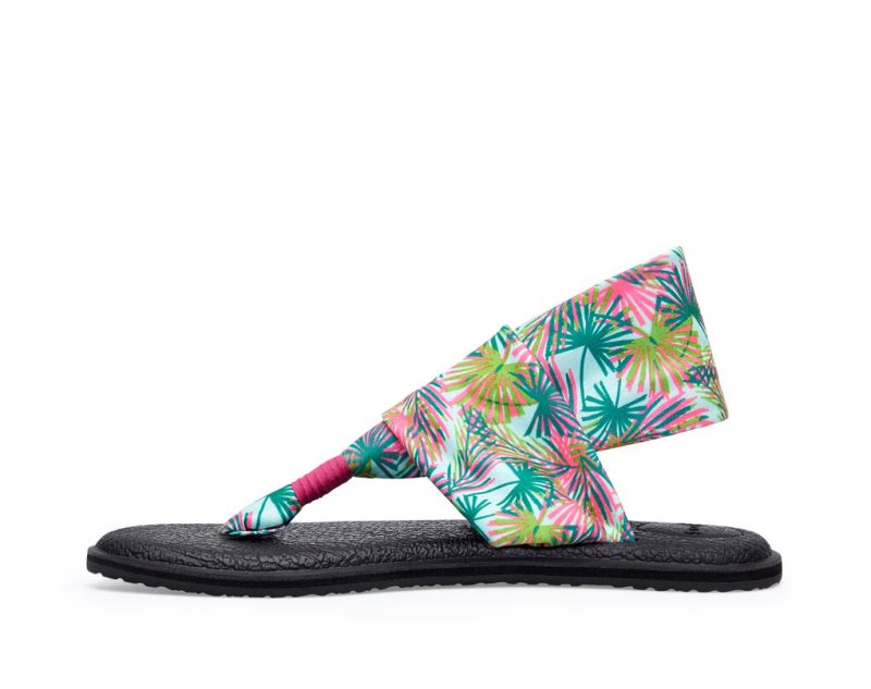 Women Sanuk 2 Tropical Vegan Sandals Black | SXQ854761