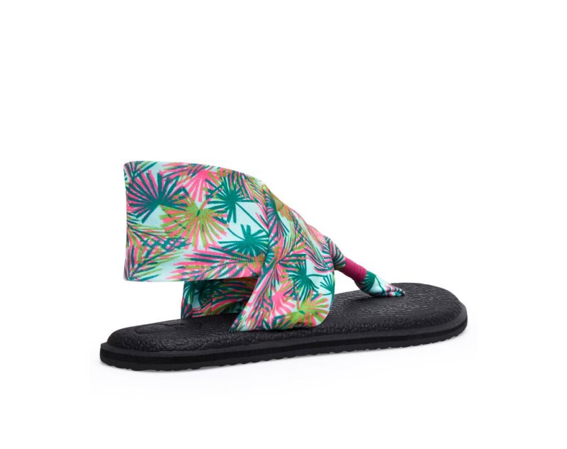 Women Sanuk 2 Tropical Vegan Sandals Black | SXQ854761