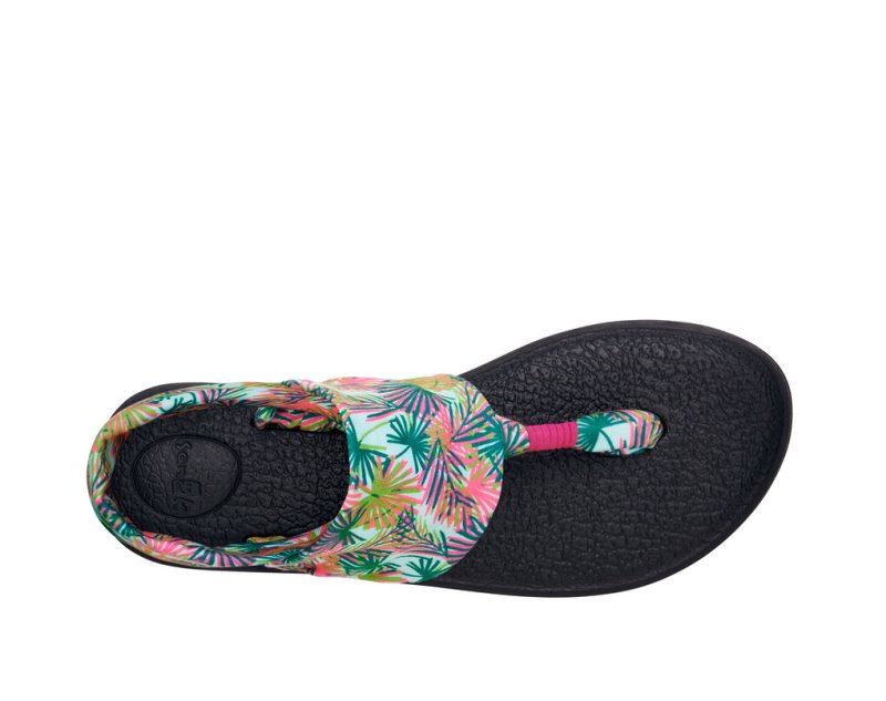 Women Sanuk 2 Tropical Vegan Sandals Black | SXQ854761