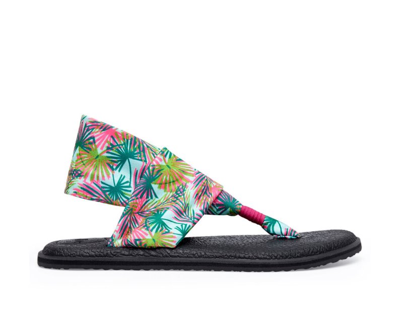 Women Sanuk 2 Tropical Vegan Sandals Black | SXQ854761