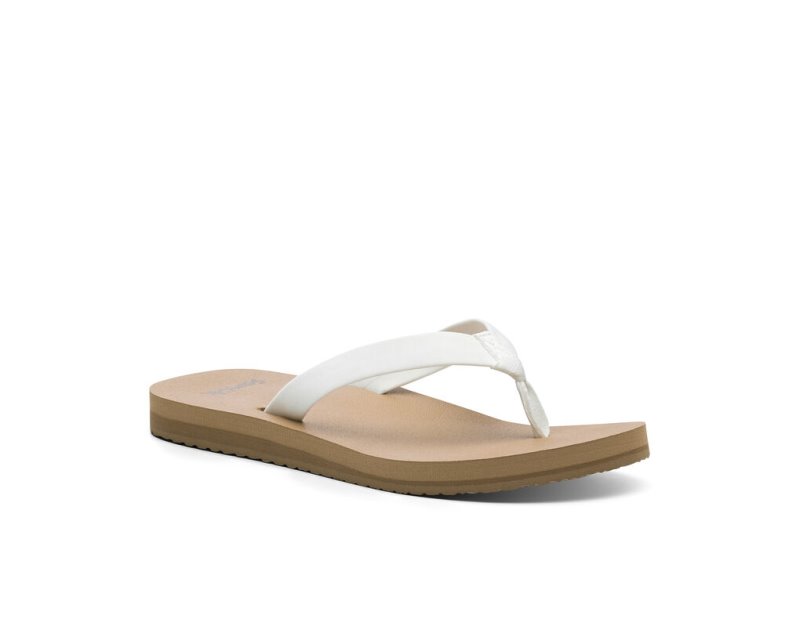 Women Sanuk Ashland St Vegan Flip Flops White / Brown | FYA650749