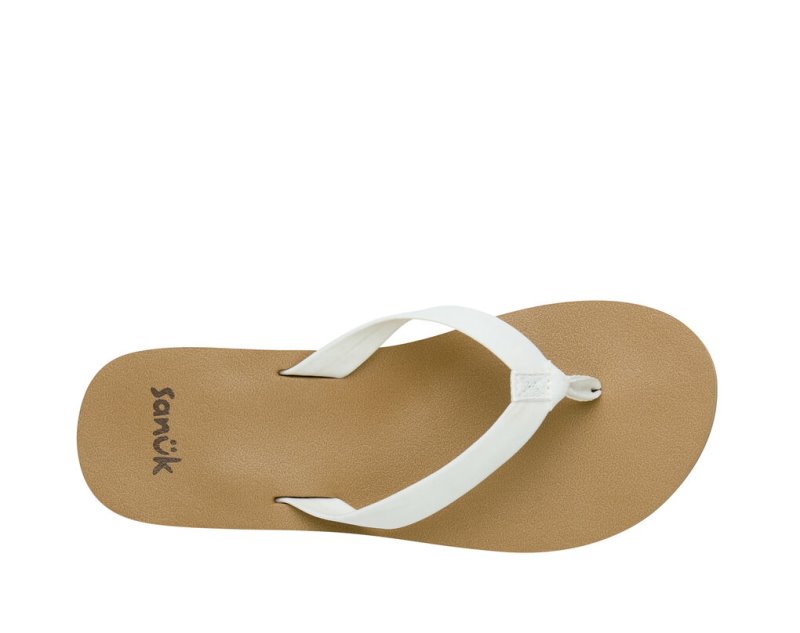 Women Sanuk Ashland St Vegan Flip Flops White / Brown | FYA650749