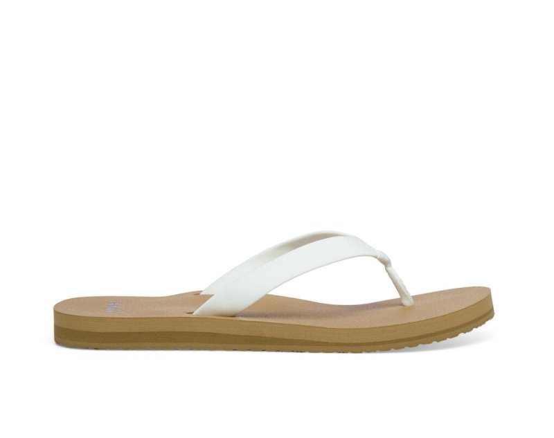 Women Sanuk Ashland St Vegan Flip Flops White / Brown | FYA650749