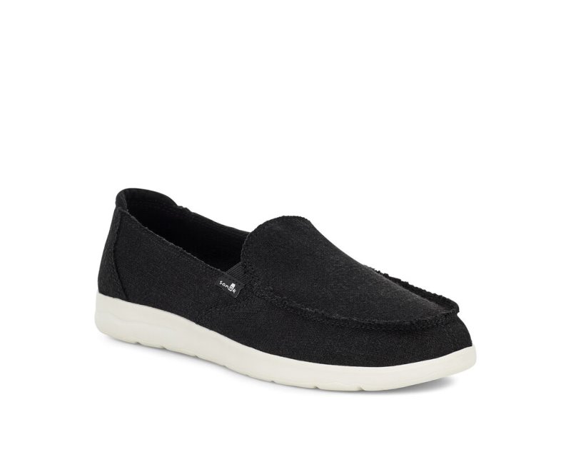 Women Sanuk Donna Lite Tx Canvas Slip On Sidewalk Surfers Black | FJQ837640