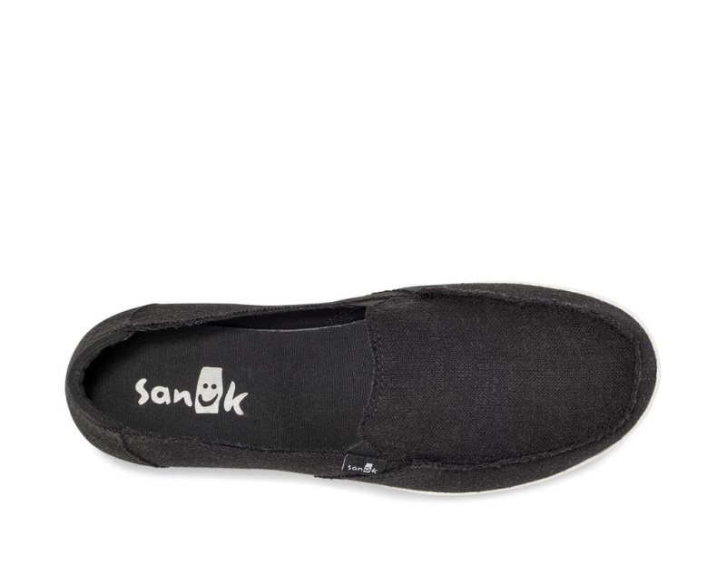 Women Sanuk Donna Lite Tx Canvas Slip On Sidewalk Surfers Black | FJQ837640