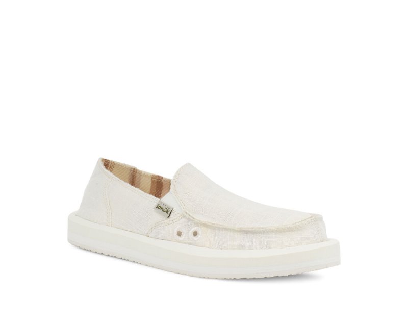 Women Sanuk Donna St Hemp Sidewalk Surfers White | QYD609237