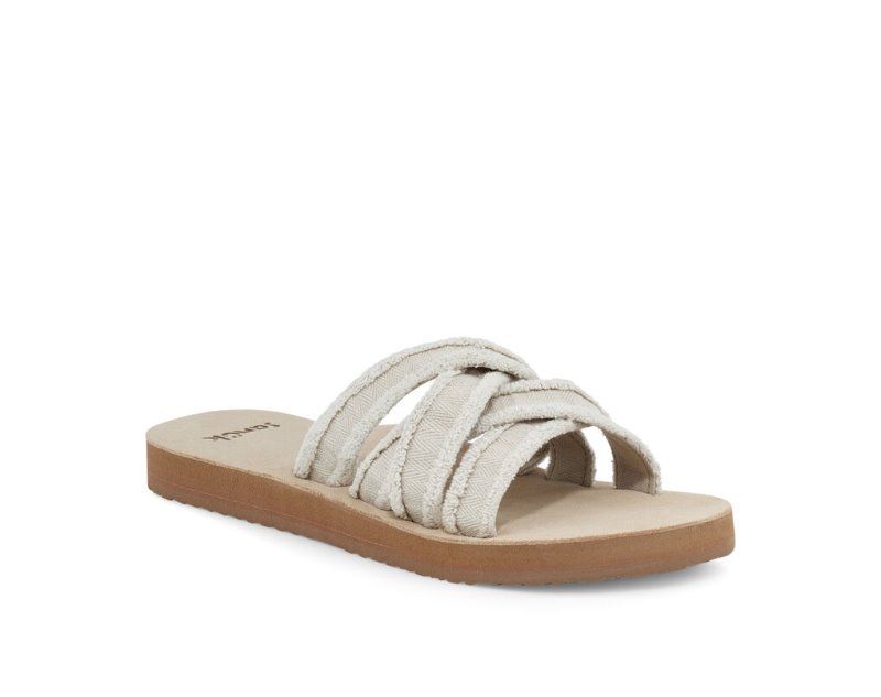 Women Sanuk Fraidy Slide Sandals Beige | SJV341527