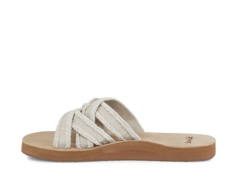 Women Sanuk Fraidy Slide Sandals Beige | SJV341527