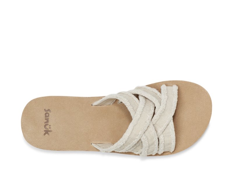 Women Sanuk Fraidy Slide Sandals Beige | SJV341527