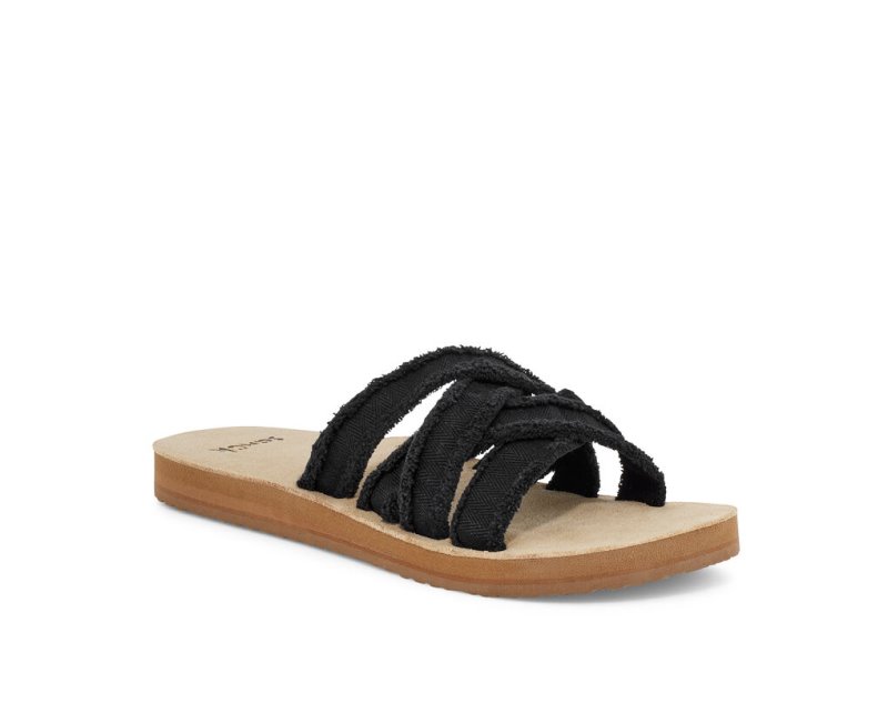 Women Sanuk Fraidy Slide Sandals Black | LRJ784952