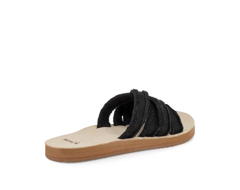 Women Sanuk Fraidy Slide Sandals Black | LRJ784952