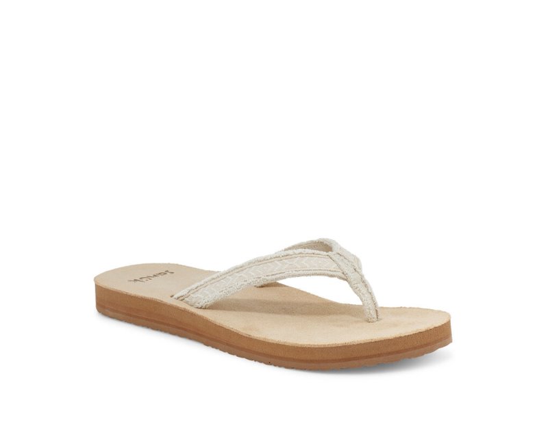 Women Sanuk Fraidy Tribal Hemp Flip Flops Beige | MWP675108