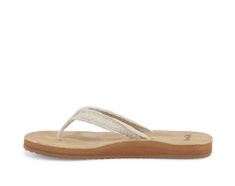 Women Sanuk Fraidy Tribal Hemp Flip Flops Beige | MWP675108