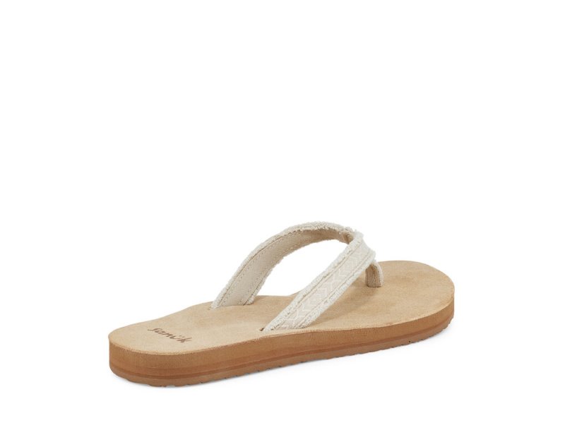 Women Sanuk Fraidy Tribal Hemp Flip Flops Beige | MWP675108