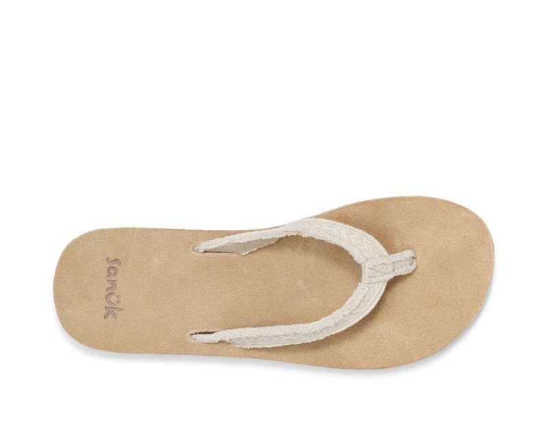 Women Sanuk Fraidy Tribal Hemp Flip Flops Beige | MWP675108