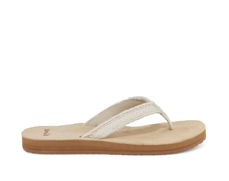 Women Sanuk Fraidy Tribal Hemp Flip Flops Beige | MWP675108