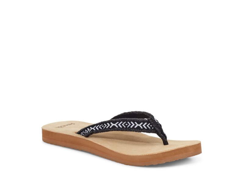 Women Sanuk Fraidy Tribal Hemp Flip Flops Black / White | JXL180763