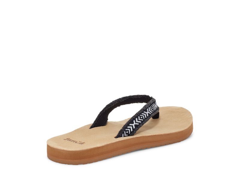 Women Sanuk Fraidy Tribal Hemp Flip Flops Black / White | JXL180763