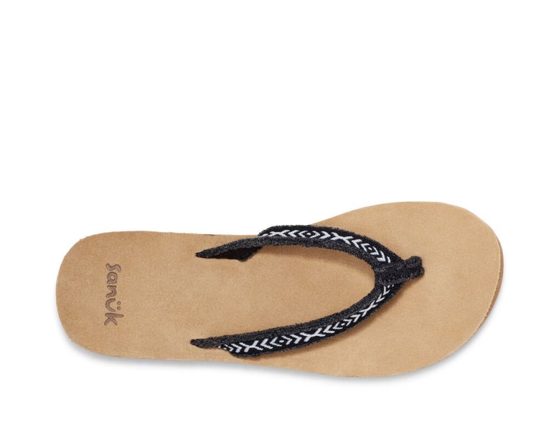 Women Sanuk Fraidy Tribal Hemp Flip Flops Black / White | JXL180763