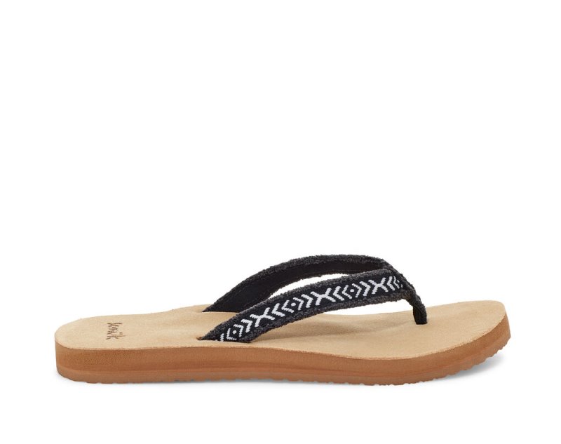 Women Sanuk Fraidy Tribal Hemp Sandals Black / White | TAI974156