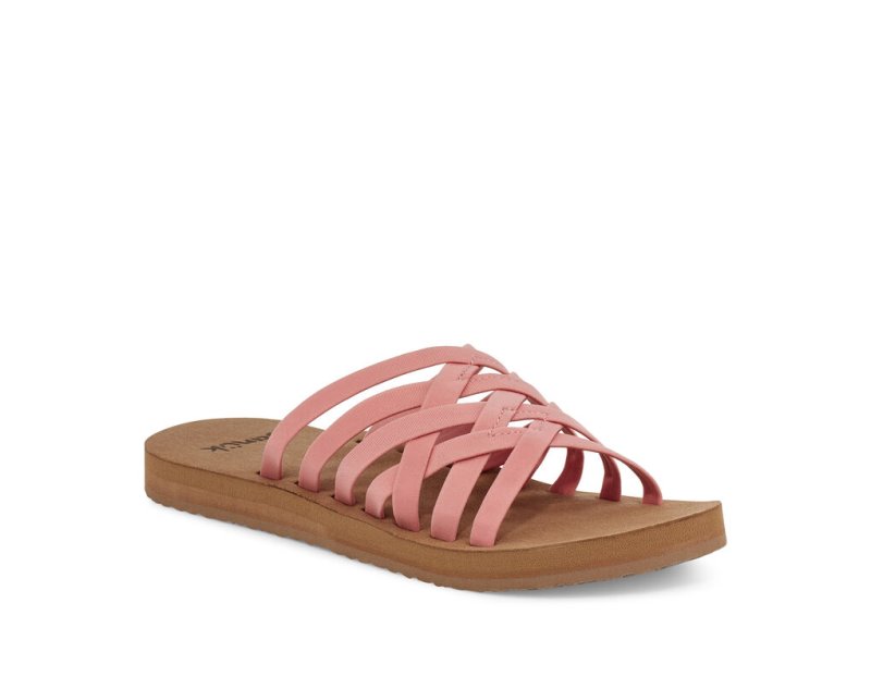 Women Sanuk Rio Slide Flip Flops Pink / Brown | MAP859746