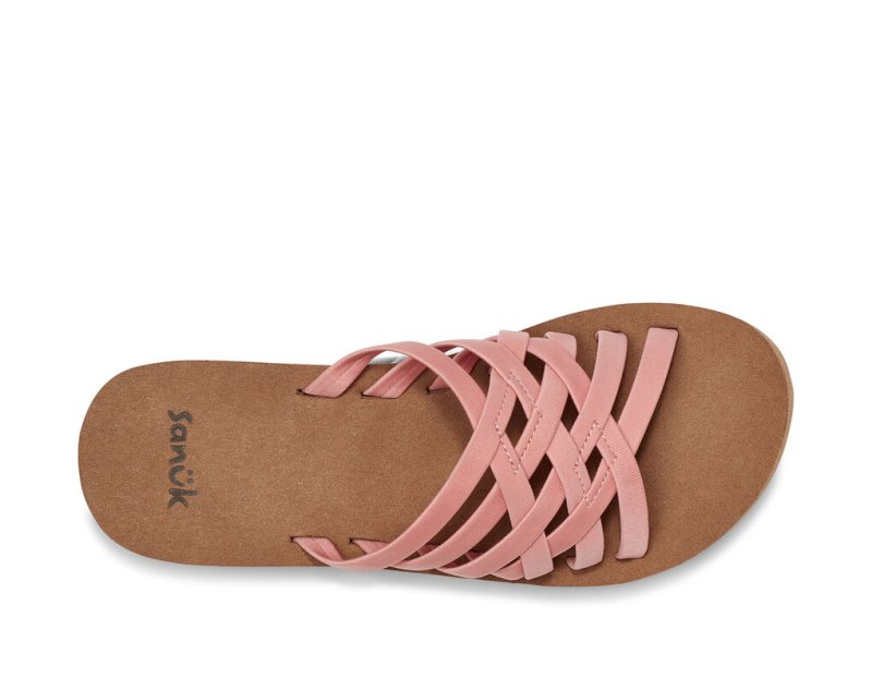 Women Sanuk Rio Slide Flip Flops Pink / Brown | MAP859746