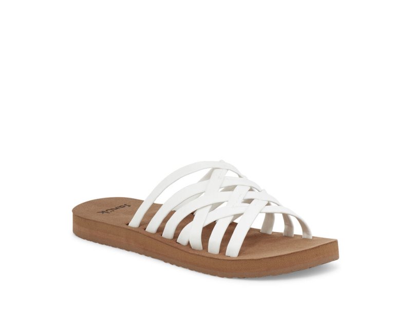 Women Sanuk Rio Slide Sandals White / Brown | TCS549627