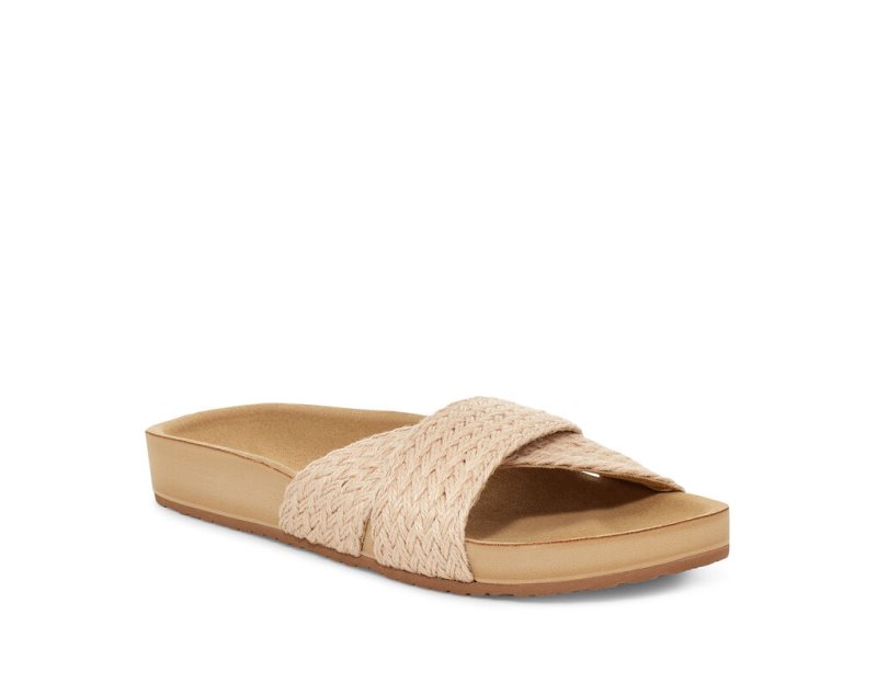 Women Sanuk She Cruzy Jute Vegan Slide Flip Flops Beige | MZV340718