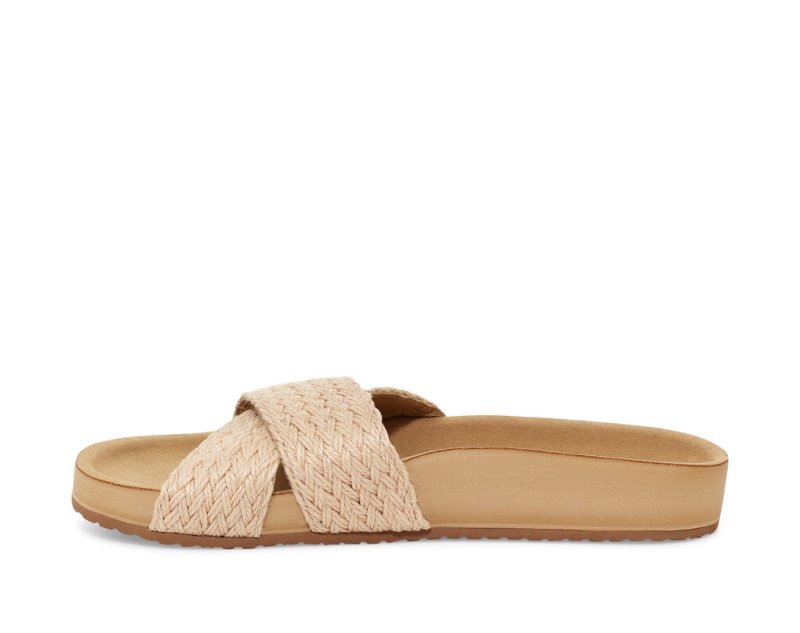 Women Sanuk She Cruzy Jute Vegan Slide Flip Flops Beige | MZV340718