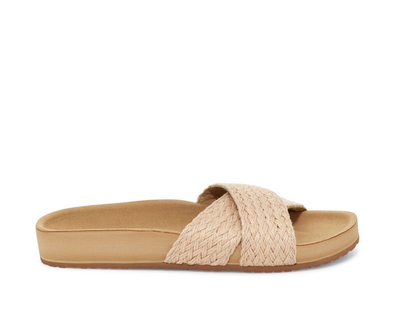 Women Sanuk She Cruzy Jute Vegan Slide Flip Flops Beige | MZV340718