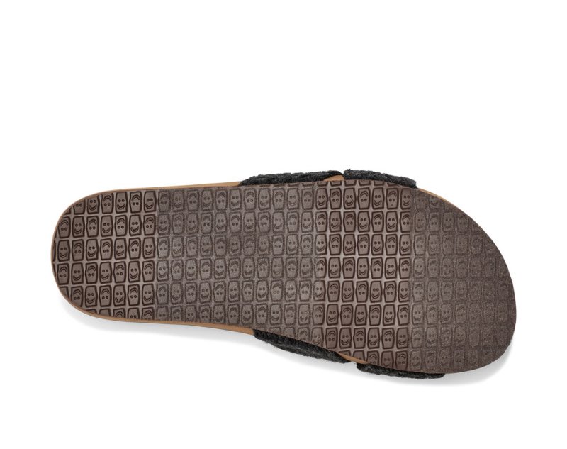 Women Sanuk She Cruzy Jute Vegan Slide Flip Flops Black | CAS625701