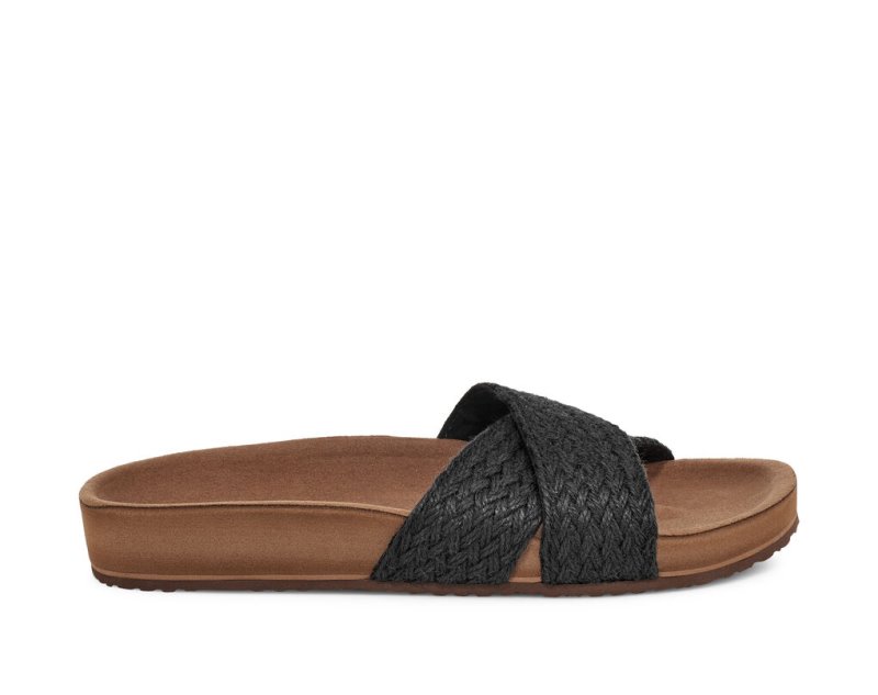 Women Sanuk She Cruzy Jute Vegan Slide Flip Flops Black | CAS625701