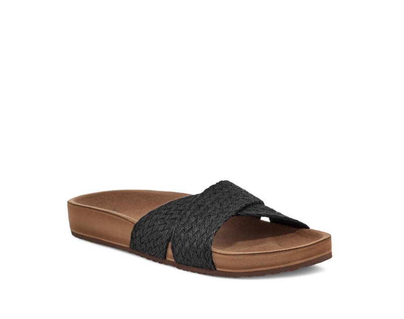 Women Sanuk She Cruzy Jute Vegan Slide Sandals Black | CDV460529