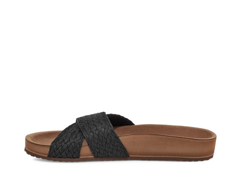 Women Sanuk She Cruzy Jute Vegan Slide Sandals Black | CDV460529