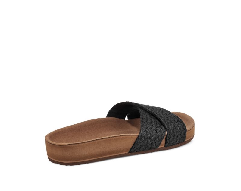 Women Sanuk She Cruzy Jute Vegan Slide Sandals Black | CDV460529