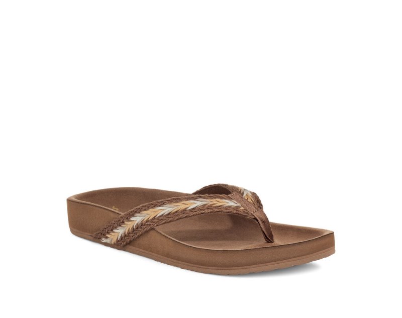 Women Sanuk She Loungy Hemp Flip Flops Beige | VAO627140