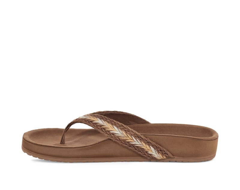 Women Sanuk She Loungy Hemp Flip Flops Beige | VAO627140