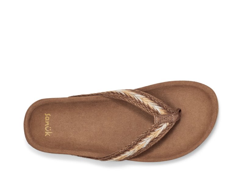 Women Sanuk She Loungy Hemp Flip Flops Beige | VAO627140