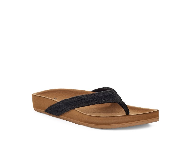 Women Sanuk She Loungy Hemp Flip Flops Black | YXA580196