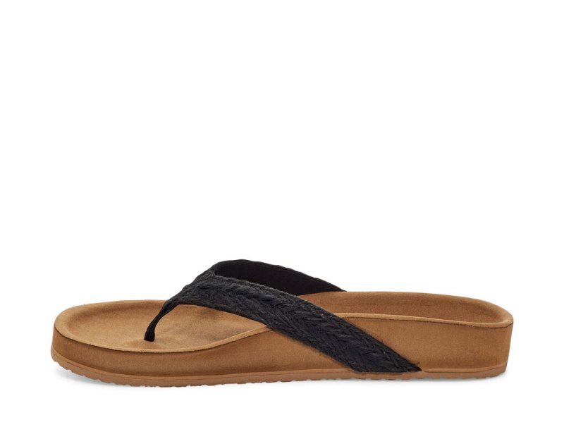 Women Sanuk She Loungy Hemp Flip Flops Black | YXA580196